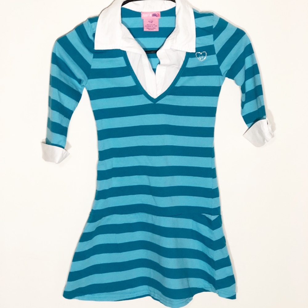 Just A Girl Blue Striped Dress Sz S (7-8)